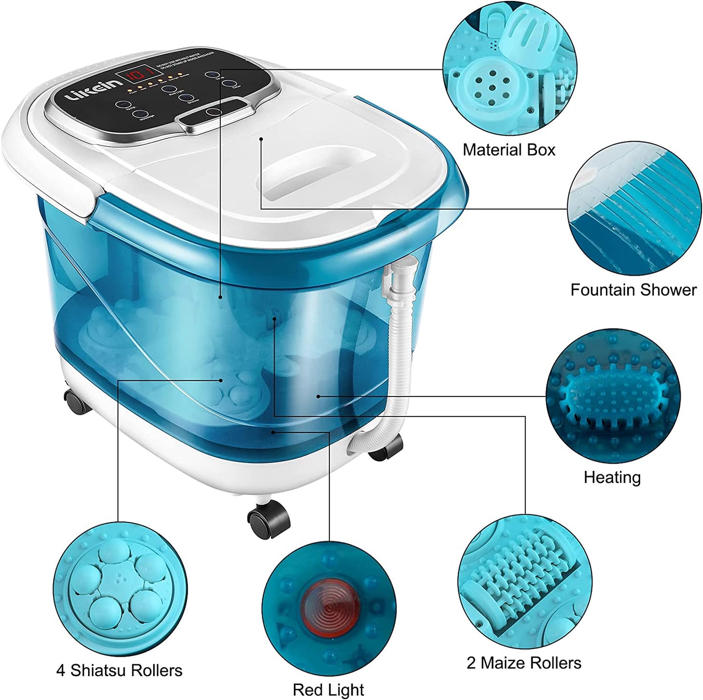 Foot Spa Bath Massager with Heat, Adjustable Water Jets, Motorized Shiatsu Massage Balls & 2 Maize Rollers - HairMoment™