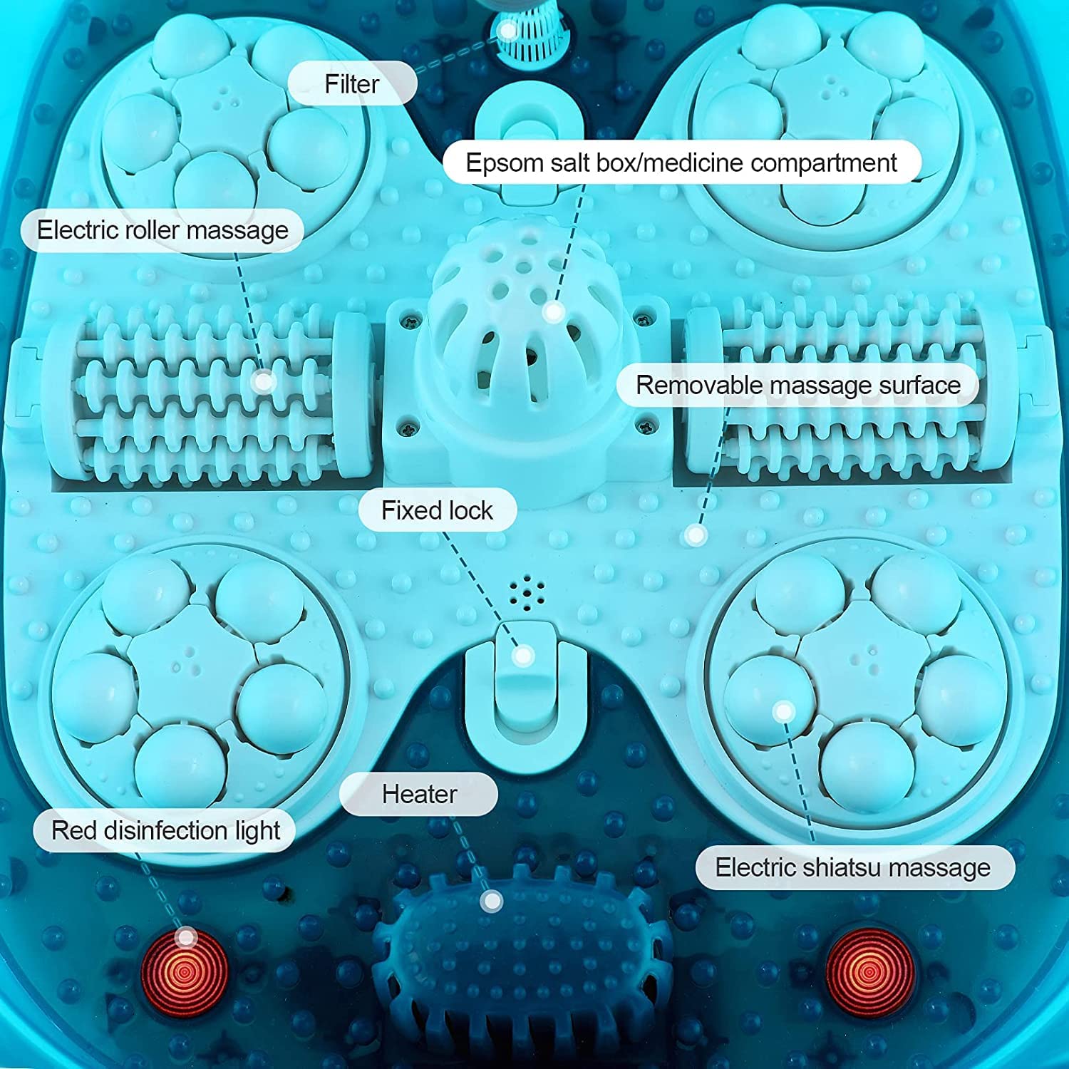 Foot Spa Bath Massager with Heat, Adjustable Water Jets, Motorized Shiatsu Massage Balls & 2 Maize Rollers - HairMoment™