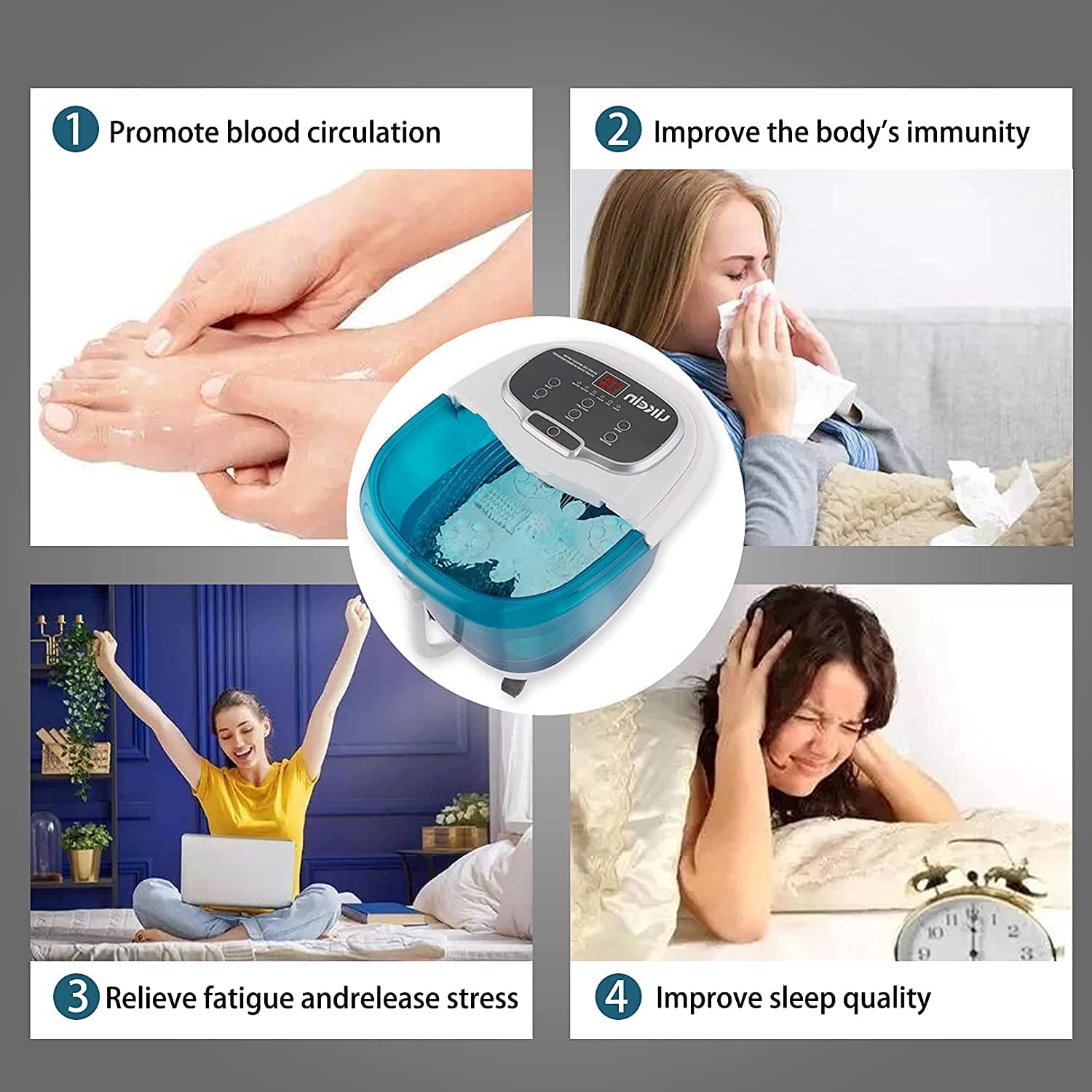 Foot Spa Bath Massager with Heat, Adjustable Water Jets, Motorized Shiatsu Massage Balls & 2 Maize Rollers - HairMoment™