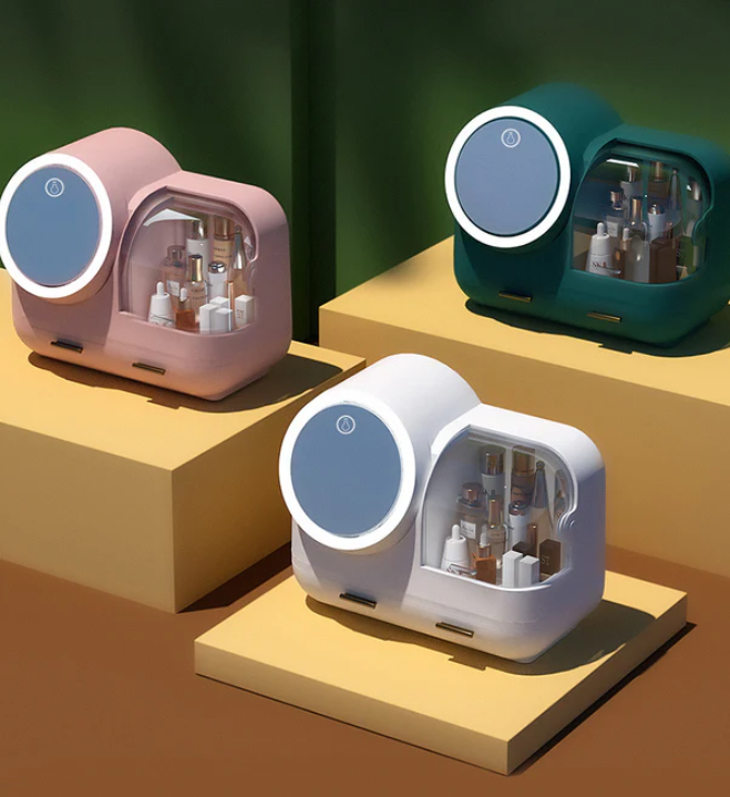 Makeup Storage Organizer Box with Led Lighted Mirror - HairMomentā¢