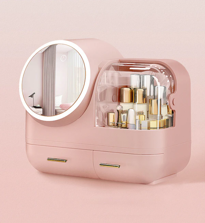Makeup Storage Organizer Box with Led Lighted Mirror - HairMomentā¢