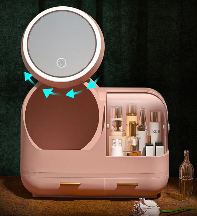 Makeup Storage Organizer Box with Led Lighted Mirror - HairMomentā¢