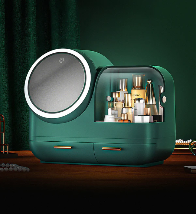 Makeup Storage Organizer Box with Led Lighted Mirror - HairMomentā¢