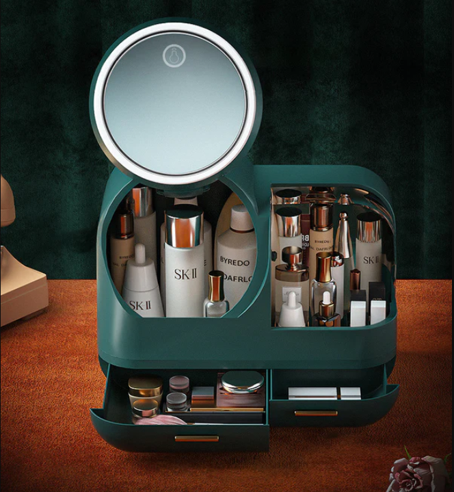 Makeup Storage Organizer Box with Led Lighted Mirror - HairMomentā¢