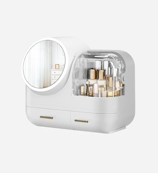 Makeup Storage Organizer Box with Led Lighted Mirror - HairMomentā¢