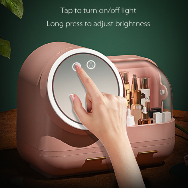 Makeup Storage Organizer Box with Led Lighted Mirror - HairMomentā¢