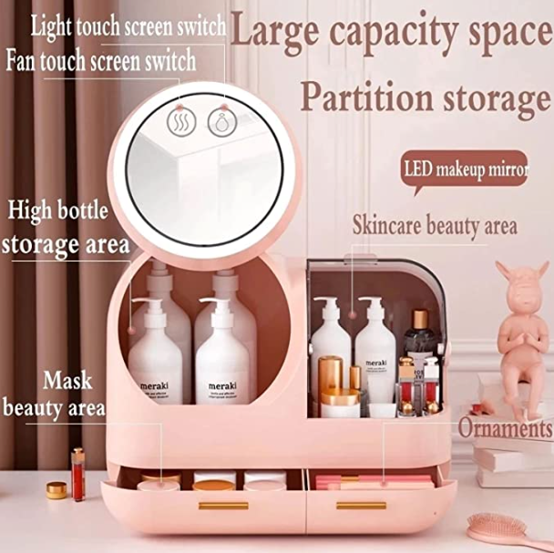 Makeup Storage Organizer Box with Led Lighted Mirror - HairMomentā¢