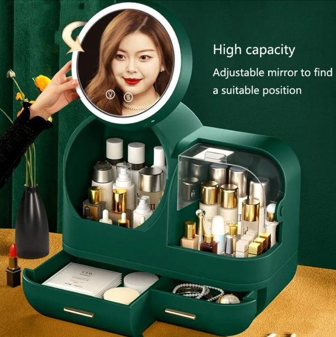 Makeup Storage Organizer Box with Led Lighted Mirror - HairMomentā¢