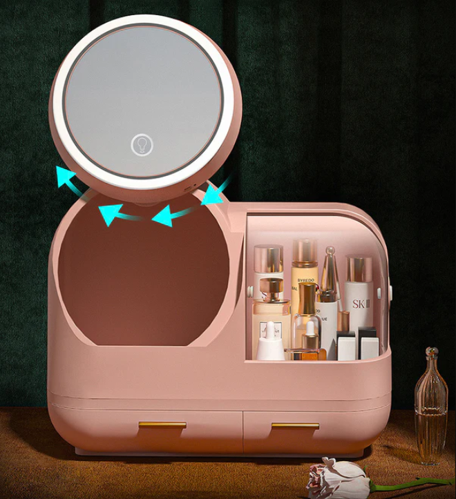 Makeup Storage Organizer Box with Led Lighted Mirror - HairMoment™